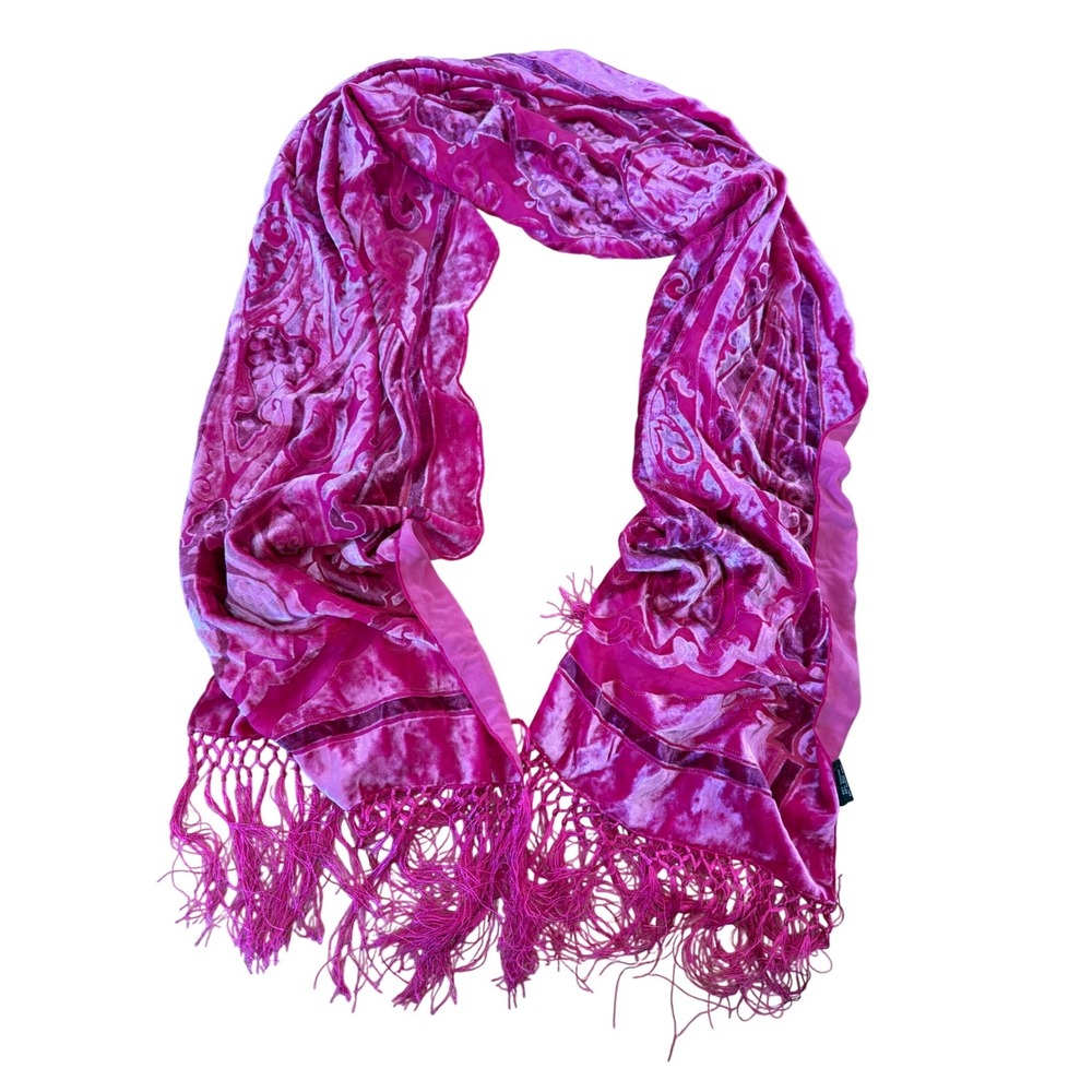 Pink velour‎ silk blend fringe scarf wrap